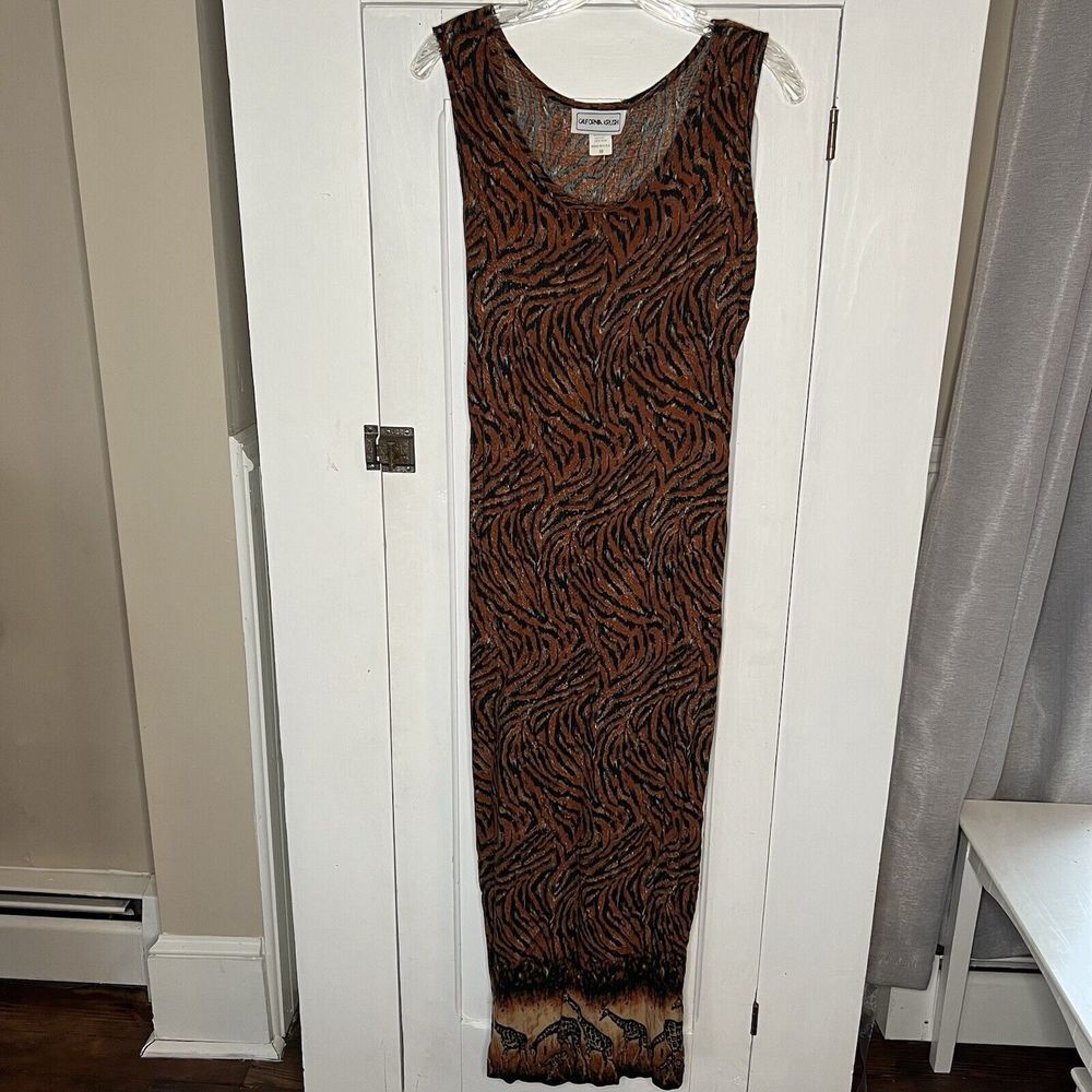 Vintage California Krush Women's Dress Size Medium Animal Print Sleeveless Brown